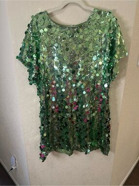 Green Sequin Shift Dress - Oversized Shimmer